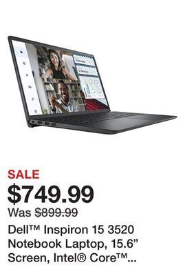 Office Depot Dell inspiron 15 3520 notebook laptop, 15.6 screen, intel core i7, 16gb memory, 512gb solid state drive, wi-fi 6, windows 11, offer