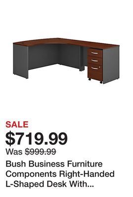 Office Depot Bush business furniture components right-handed l-shaped desk with mobile file cabinet, hansen cherry/graphite gray, standard offer