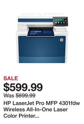 Office Depot Hp laserjet pro mfp 4301fdw wireless all-in-one laser color printer (4ra82f) offer