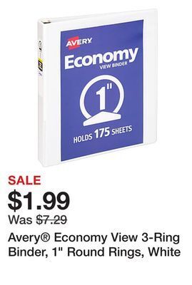 Office Depot Avery economy view 3-ring binder, 1 round rings, white offer