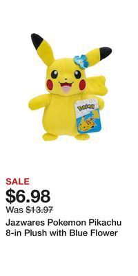 Game Stop Jazwares pokemon pikachu 8-in plush with blue flower offer