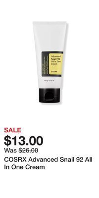 Ulta Beauty Cosrx advanced snail 92 all in one cream offer