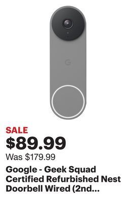 Best Buy Google - geek squad certified refurbished nest doorbell wired (2nd generation) - ash offer