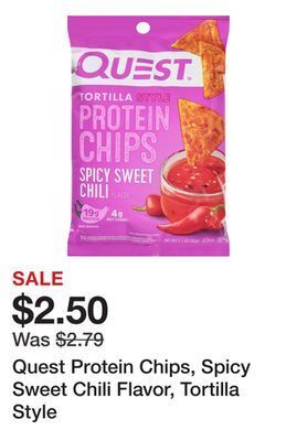 Wegmans Quest protein chips, spicy sweet chili flavor, tortilla style offer