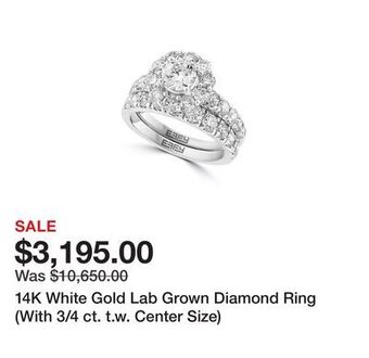Belk 14k white gold lab grown diamond ring (with 3/4 ct. t.w. center size) offer