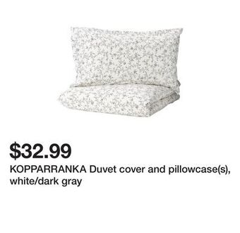 Ikea Kopparranka duvet cover and pillowcase(s), white/dark gray offer