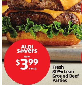 Aldi Fresh 80% lean ground beef patties offer