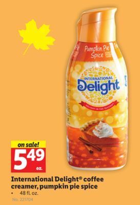 Lidl International delight coffee creamer, pumpkin pie spice offer