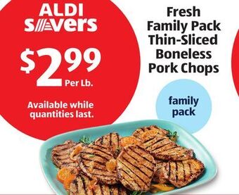 Aldi Fresh family pack thin-sliced boneless pork chops offer