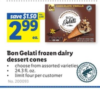 Lidl Bon gelati frozen dairy dessert cones offer