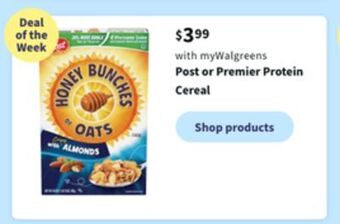 Walgreens Post or premier protein cereal offer