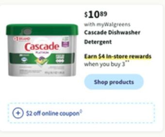 Walgreens Cascade dishwasher detergent offer