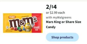 Walgreens Mars king or share size candy offer