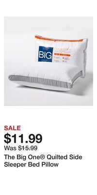 Kohl's The big one quilted side sleeper bed pillow offer