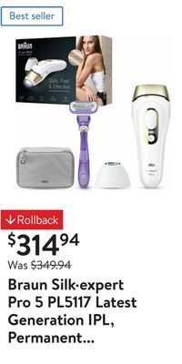 Walmart Braun silk·expert pro 5 pl5117 latest generation ipl, permanent hair removal offer