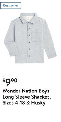 Walmart Wonder nation boys long sleeve shacket, sizes 4-18 & husky offer