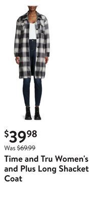 Walmart Time and tru women's and plus long shacket coat offer