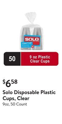 Walmart Solo disposable plastic cups, clear offer