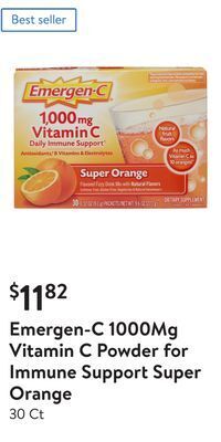 Walmart Emergen-c 1000mg vitamin c powder for immune support super orange offer