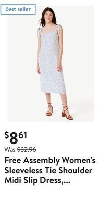 Walmart Free assembly women's sleeveless tie shoulder midi slip dress, sizes xs-xxxl offer