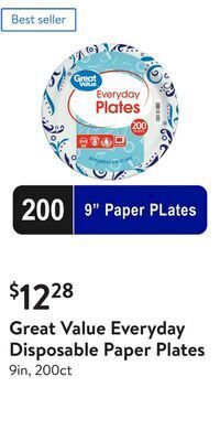 Walmart Great value everyday disposable paper plates offer