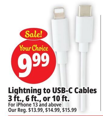 Ocean State Job Lot Lightning to usb-c cables 3 ft., 6 ft., or 10 ft offer