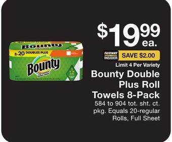 Fairway Store Market Bounty double plus roll towels 8-pack offer