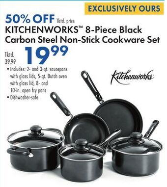 Boscov's Kitchenworks 8-piece black carbon steel non-stick cookware set offer