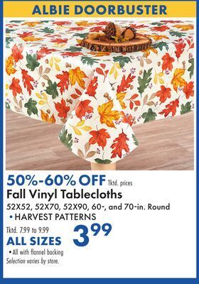 Boscov's Fall vinyl tablecloths offer