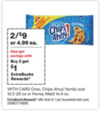 CVS Oreo, chips ahoy! family size 12.2-20 oz or honey maid 14.4 oz offer