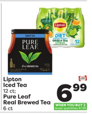 Weis Markets Lipton iced tea 12 ct pure leaf real brewed tea 6 ct offer