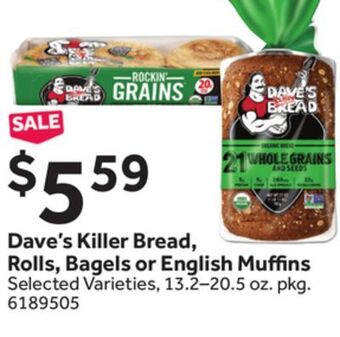 Stop&Shop Dave's killer bread, rolls, bagels or english muffins offer