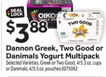 Stop&Shop Dannon greek, two good or danimals yogurt multipack offer