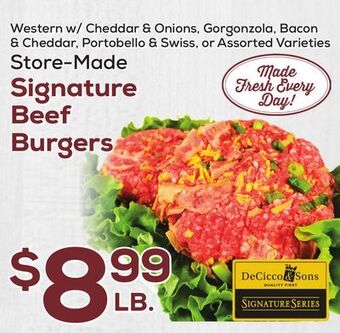 DeCicco & Sons Signature beef burgers offer