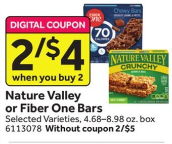 Stop&Shop Nature valley or fiber one bars offer