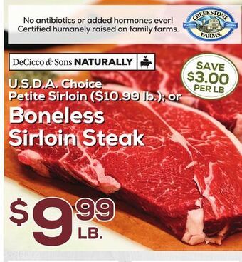 DeCicco & Sons Boneless sirloin steak offer
