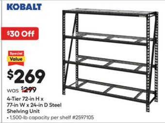 Lowe's 4-tier 72-in h x 77-in w x 24-in d steel shelving unit offer