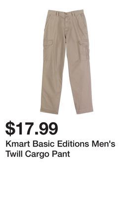 Kmart Kmart basic editions men's twill cargo pant offer