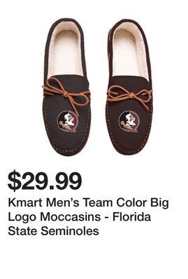 Kmart Kmart men's team color big logo moccasins - florida state seminoles offer