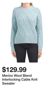 TJ Maxx Merino wool blend interlocking cable knit sweater offer
