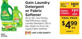 ShopRite Laundry detergent or fabric softener offer