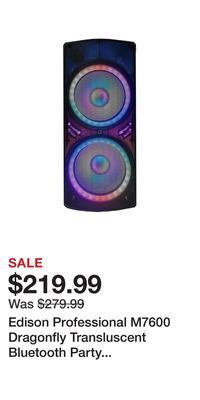 BJ’s Edison professional m7600 dragonfly transluscent bluetooth party system with dual 15 speakers & led lighting offer