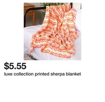Five Below Luxe collection printed sherpa blanket offer