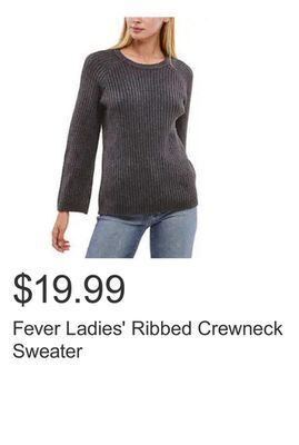 Costco Fever ladies' ribbed crewneck sweater offer