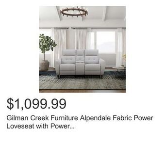 Costco Gilman creek furniture alpendale fabric power loveseat with power headrests offer