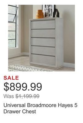 Costco Universal broadmoore hayes 5 drawer chest offer