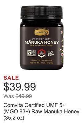 Costco Comvita certified umf 5+ (mgo 83+) raw manuka honey (35.2 oz) offer