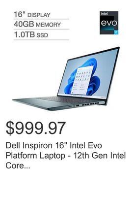 Costco Dell inspiron 16 intel evo platform laptop - 12th gen intel core i7-12700h - 3k 3072 x 1920 display - windows 11 offer
