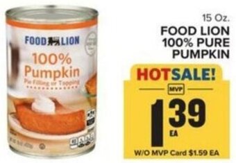 Food Lion FOOD LION 100% PURE PUMPKIN 15 oz offer