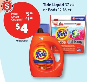 Family Dollar Tide liquid 37 oz. or pods 12-16 ct offer